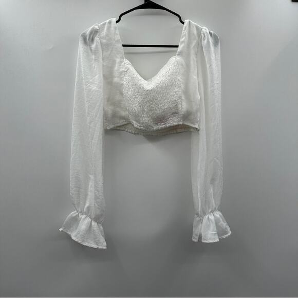 Hello Molly White Long Sleeve Cropped Smocked Peasant Prairie Top Size 8 NWT - Picture 2 of 10